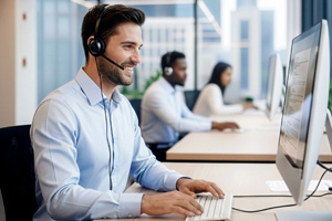 Operatore di supporto che esegue la scansione di un furgone